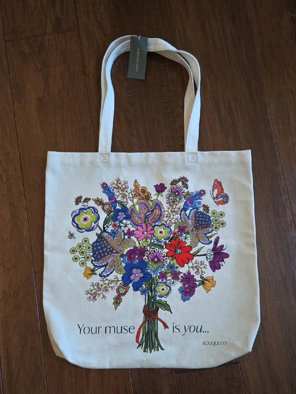 Vera Bradley Woodlark Canvas Floral Bouquet No 1 Tote Bag - Cream